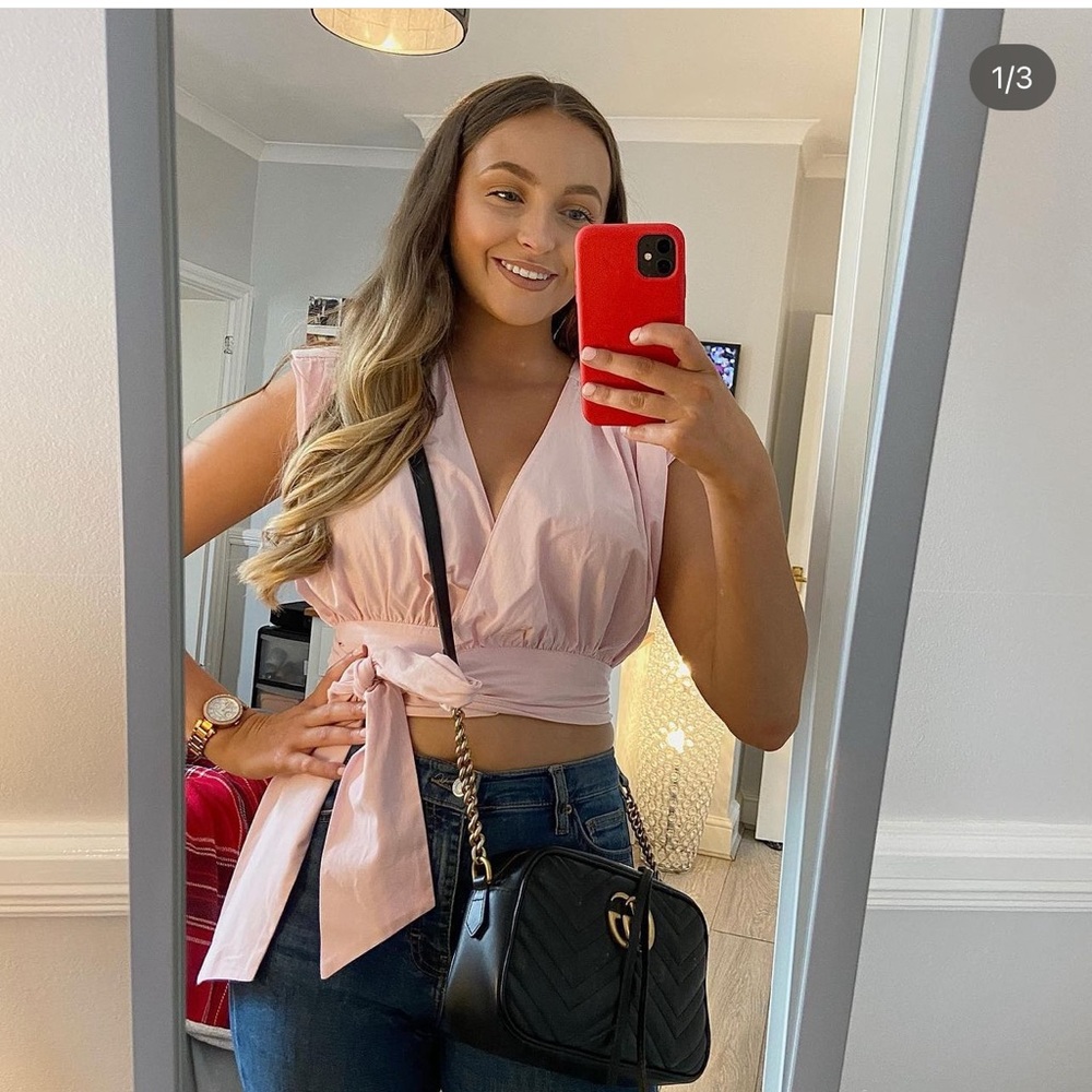Last🔥Zara poplin top with tie bloggers favorite